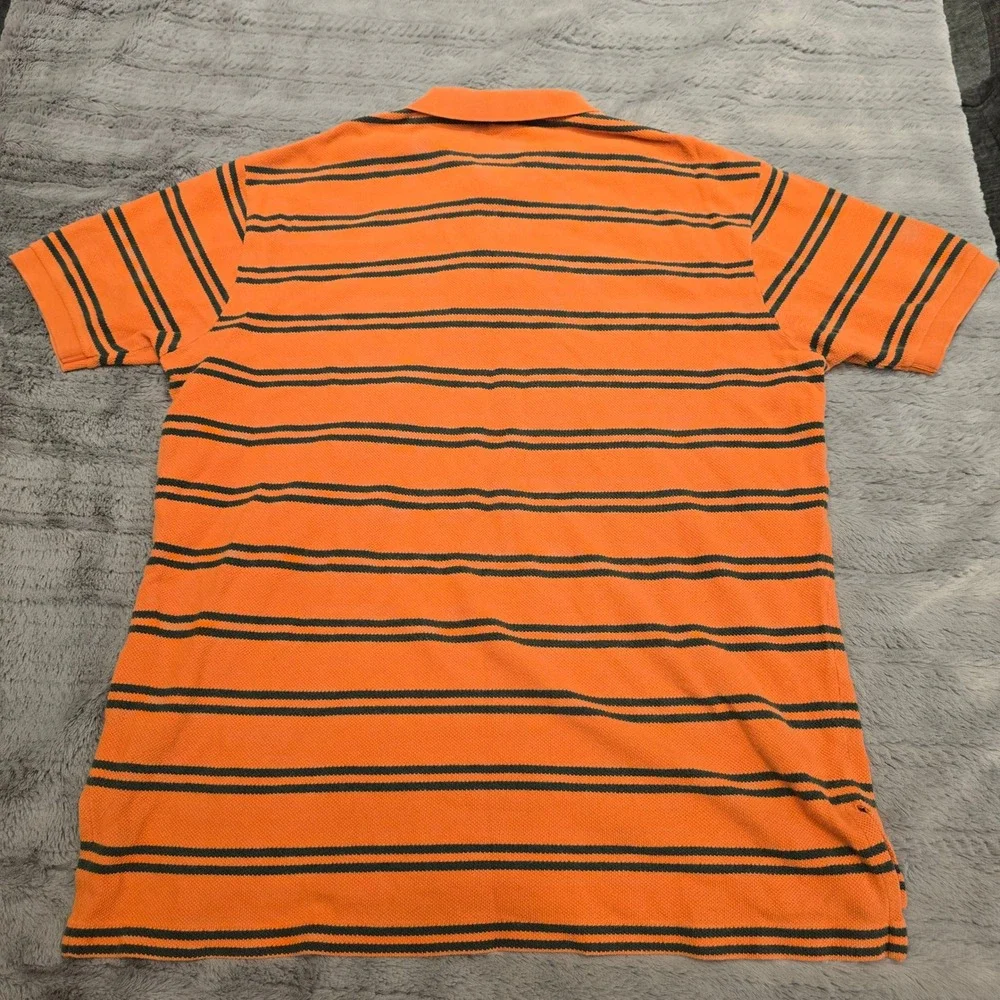 Polo Ralph Lauren Mens‎ XL Orange Navy Blue Striped Cotton Pique Polo Shirt
